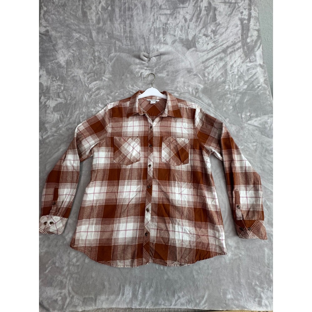 Natural Reflections Womens Large Rust Orange Plaid Flannel Button Down Shirt L